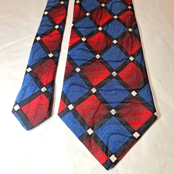 Avanzini 💯 Silk Designer Men's Necktie 58" x 3.75" Diamonds Blue/Red/Blk Italy - Picture 7 of 9